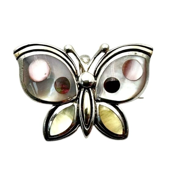 Eric Grossbardt 18K Gold Sterling Silver Pink Butterfly Brooch Pin Rare